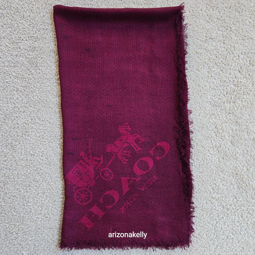 Coach Lightweight Burgundy Square Scarf Horse & Carriage